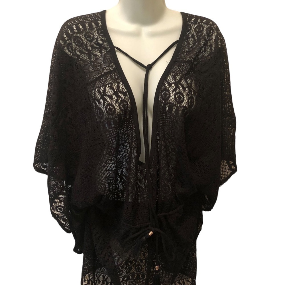 Time And Tru Black Crochet Swimsuit Cover Up Sz XL 16W/18W Plus Size White Lotus